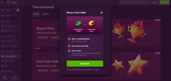 Malina Casino bonusová hra s krabom na mobile